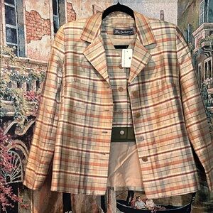 NWT Burberry Silk Women's Plaid Blazer and matching vest - Cream and Tan